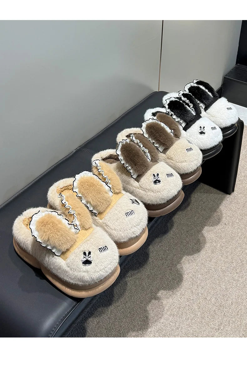 Baumwollpantoffeln – Tiermuster Pelz – Indoor Winter