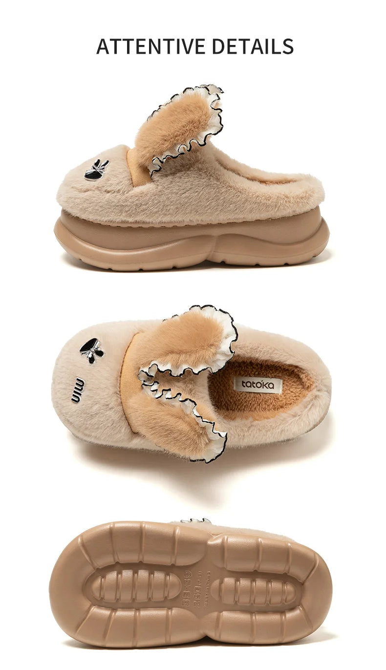 Baumwollpantoffeln – Tiermuster Pelz – Indoor Winter