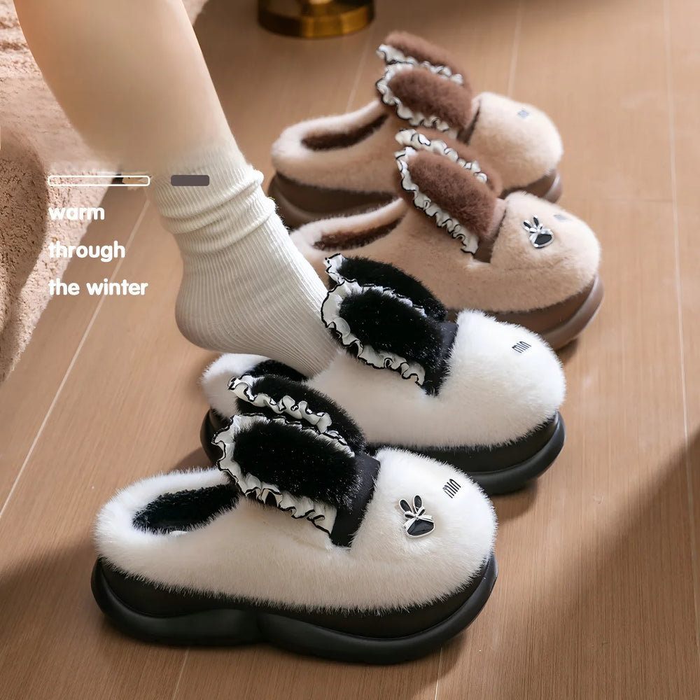 Baumwollpantoffeln – Tiermuster Pelz – Indoor Winter