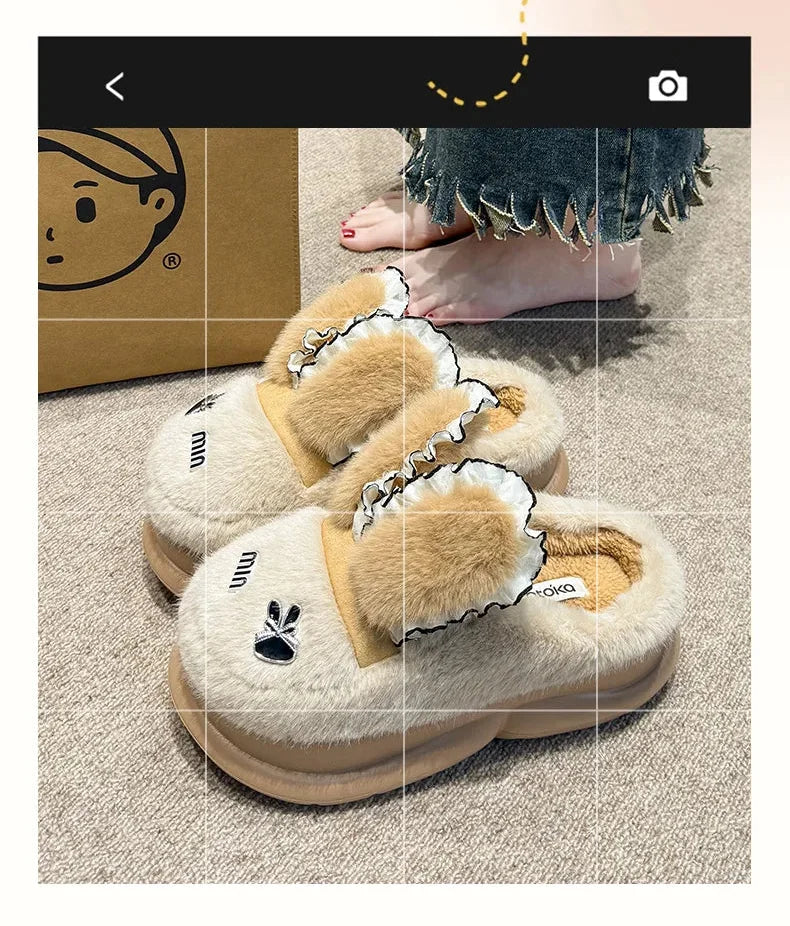 Baumwollpantoffeln – Tiermuster Pelz – Indoor Winter