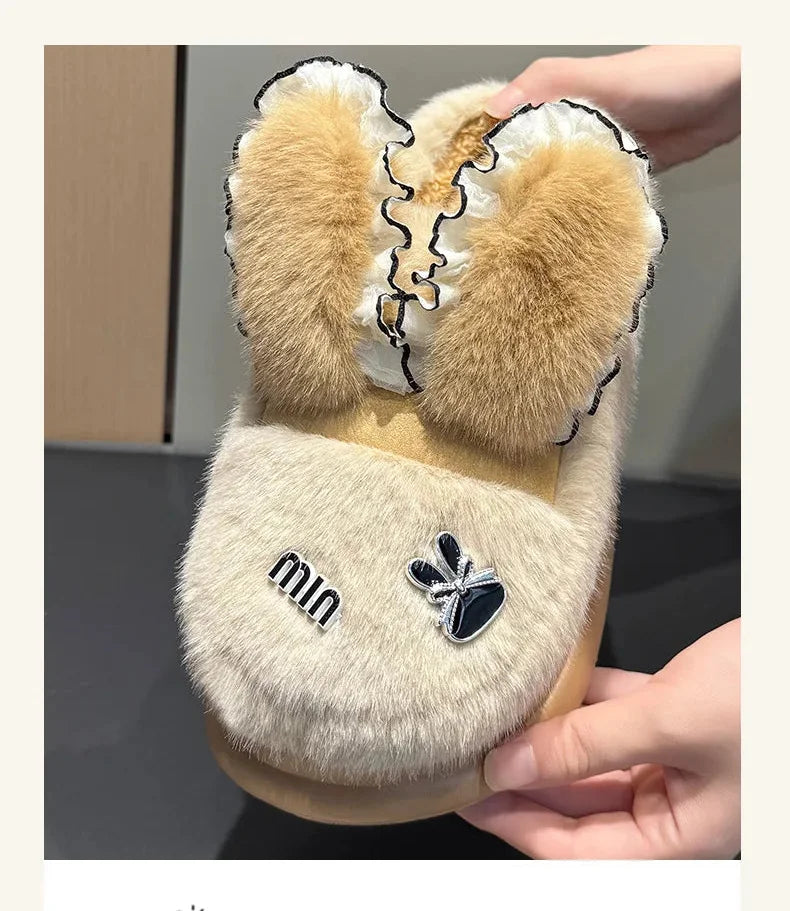 Baumwollpantoffeln – Tiermuster Pelz – Indoor Winter