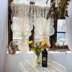 Beige Stickerei-Spitzenvorhänge – Pastoral-Stil – Verschiedene Grössen