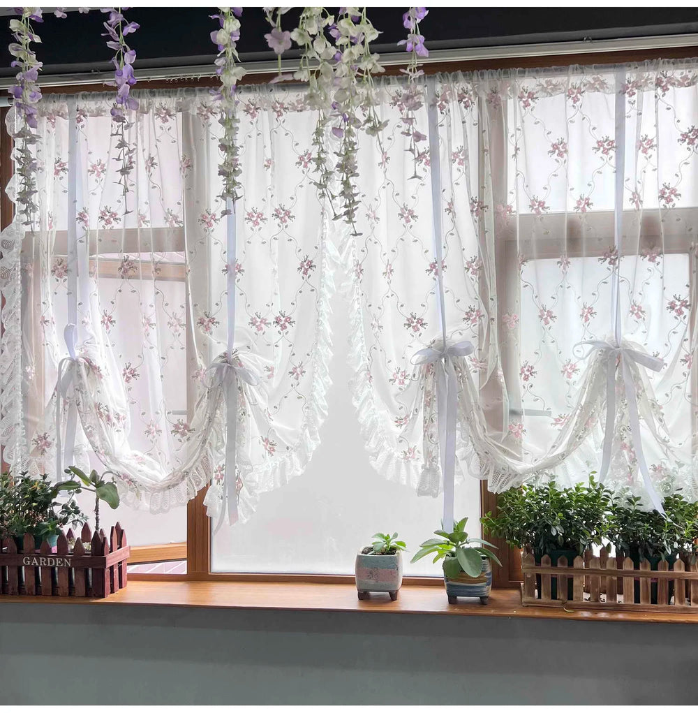 Bestickter Blumen Vorhang – Pink Europa Stil – 150cm