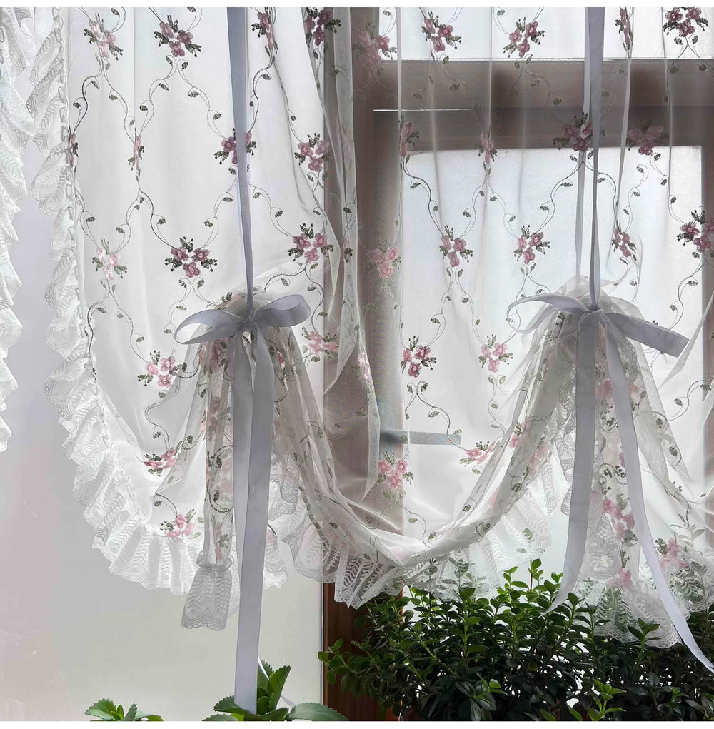 Bestickter Blumen Vorhang – Pink Europa Stil – 150cm