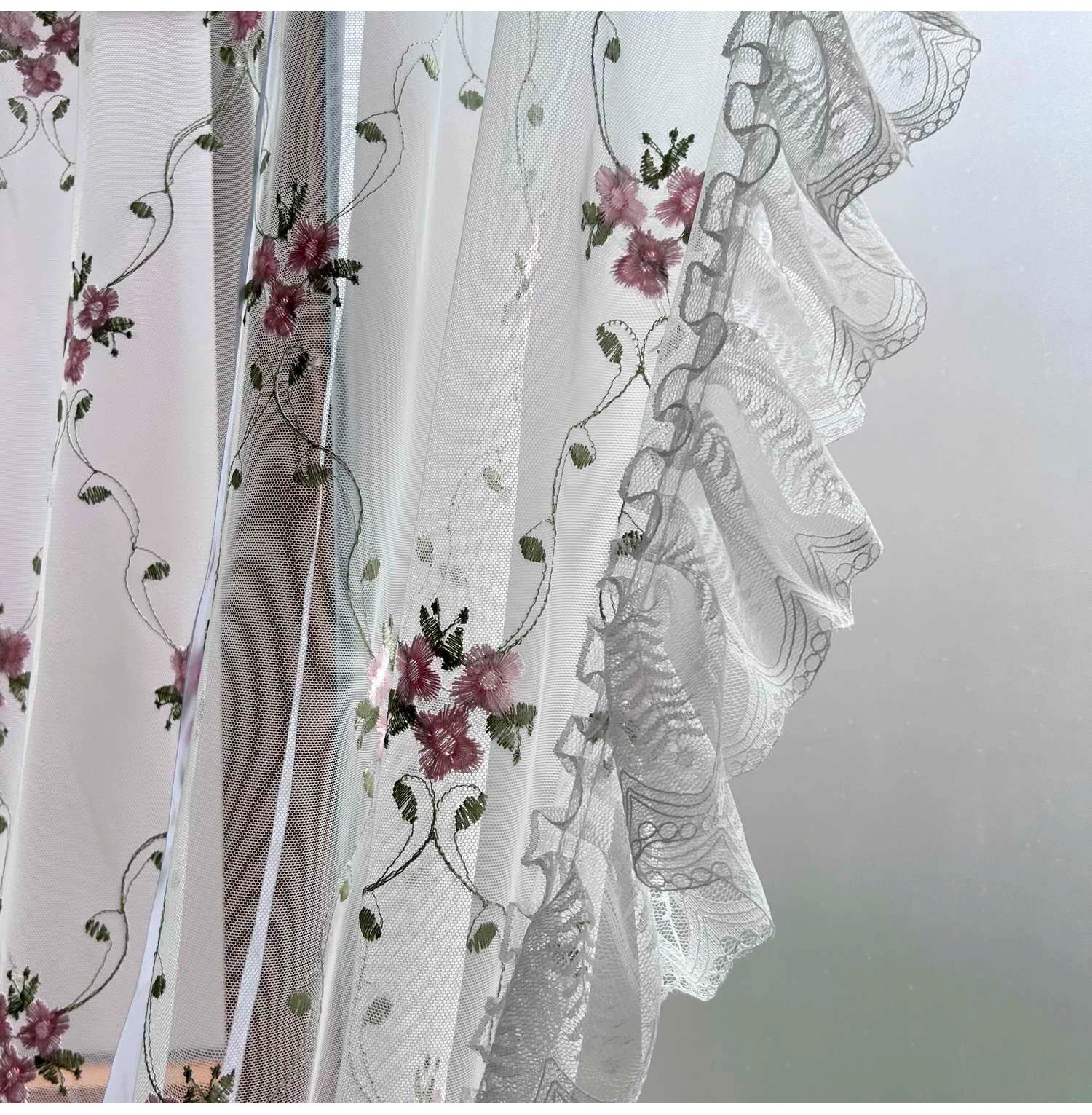 Bestickter Blumen Vorhang – Pink Europa Stil – 150cm