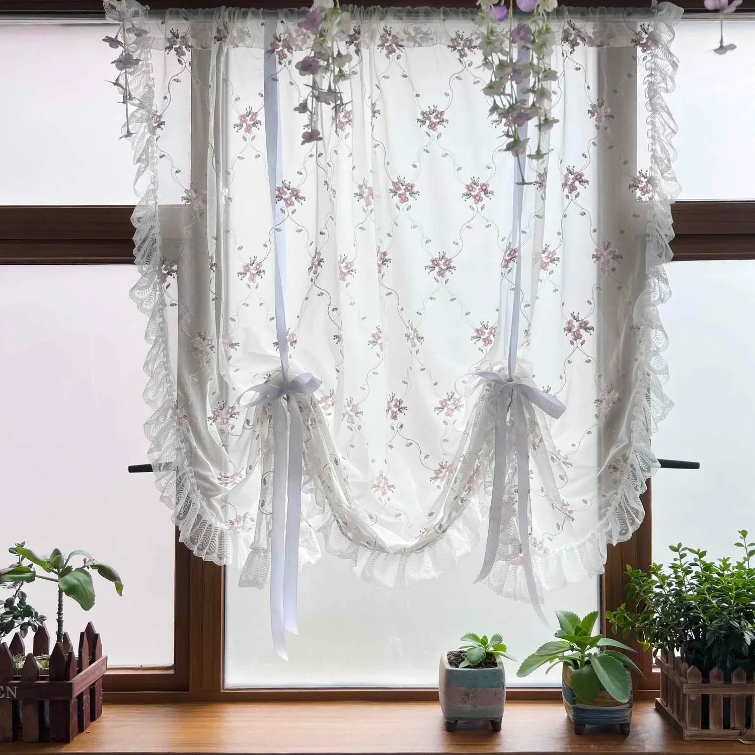 Bestickter Blumen Vorhang – Pink Europa Stil – 150cm