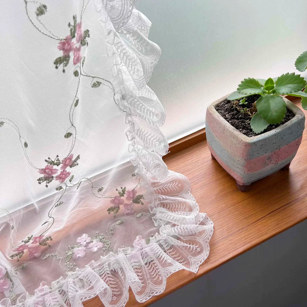 Bestickter Blumen Vorhang – Pink Europa Stil – 150cm