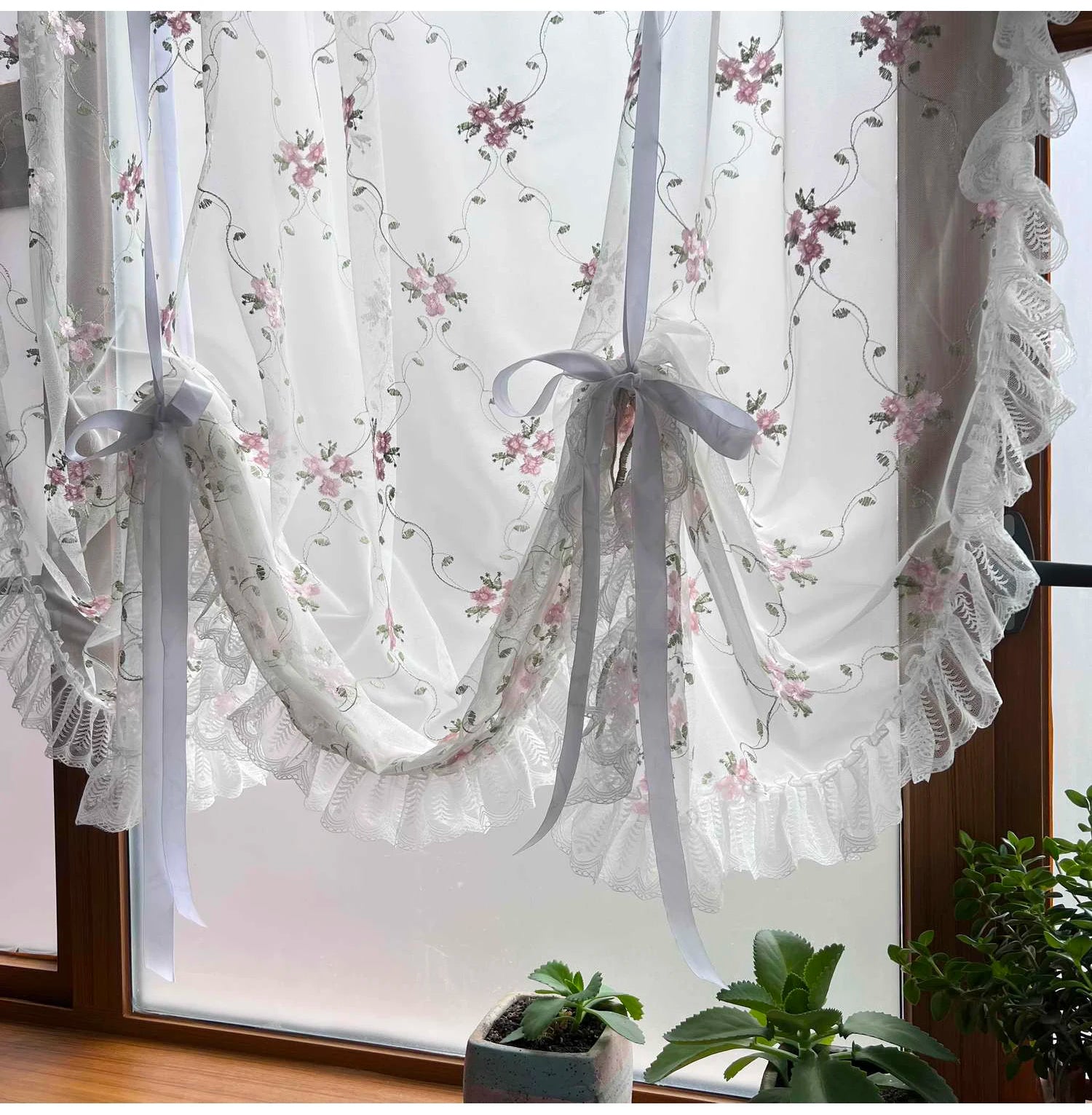 Bestickter Blumen Vorhang – Pink Europa Stil – 150cm