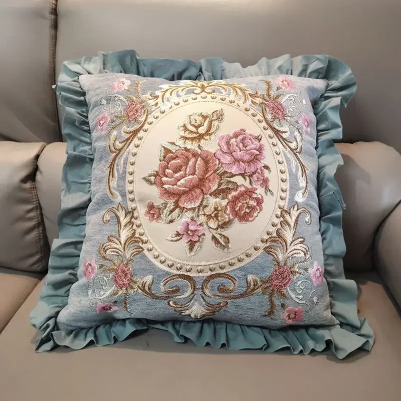 Bestickter Kissenbezug – Blumenmotiv – 48x48cm