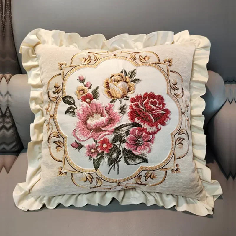 Bestickter Kissenbezug – Blumenmotiv – 48x48cm