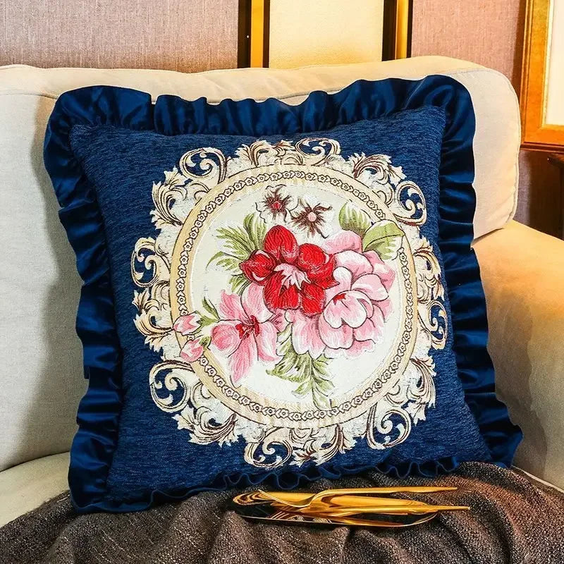 Bestickter Kissenbezug – Blumenmotiv – 48x48cm