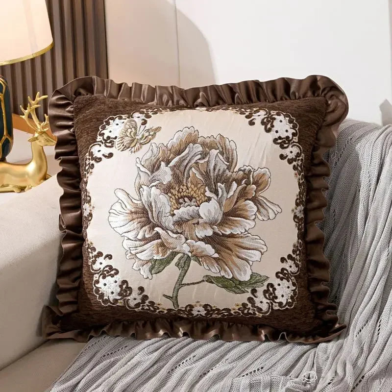 Bestickter Kissenbezug – Blumenmotiv – 48x48cm