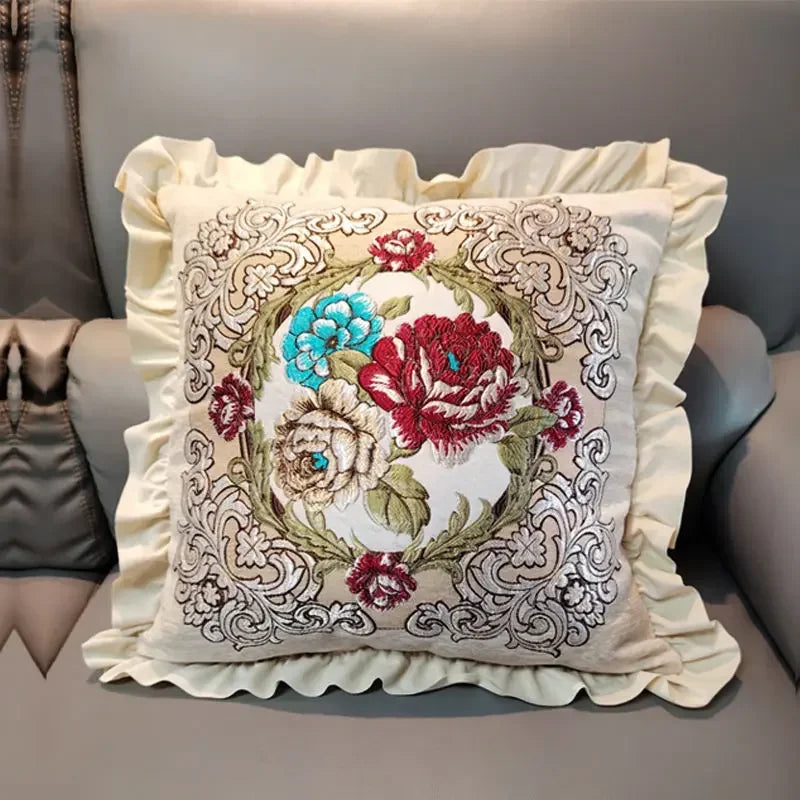 Bestickter Kissenbezug – Blumenmotiv – 48x48cm