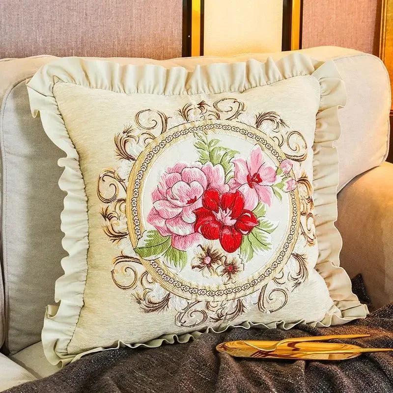 Bestickter Kissenbezug – Blumenmotiv – 48x48cm