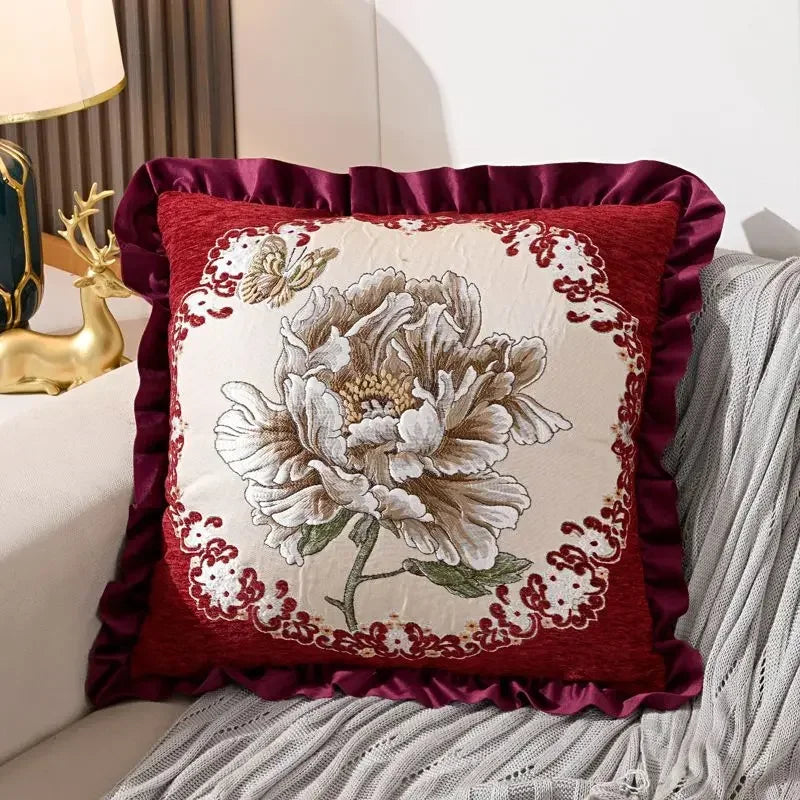 Bestickter Kissenbezug – Blumenmotiv – 48x48cm