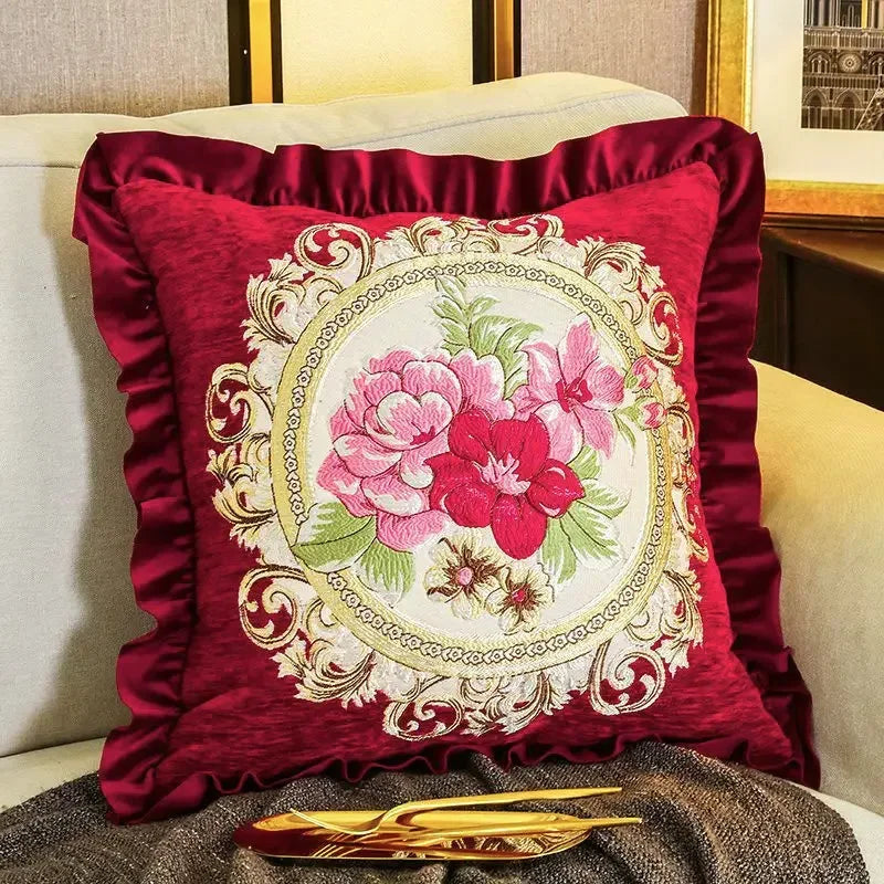 Bestickter Kissenbezug – Blumenmotiv – 48x48cm