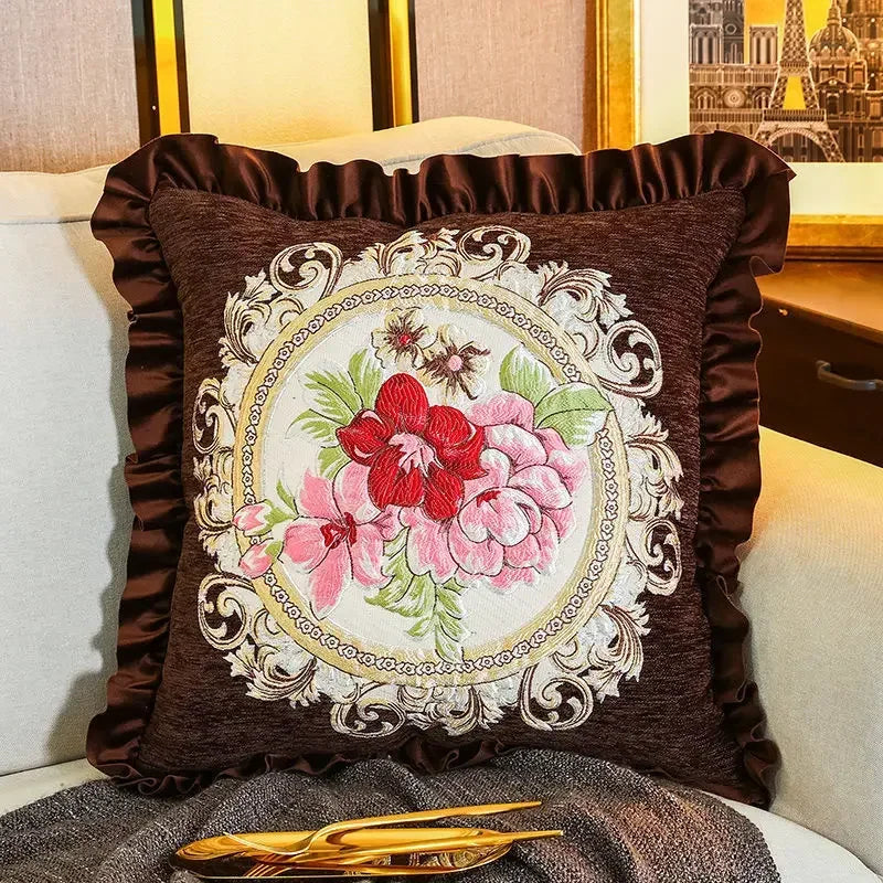 Bestickter Kissenbezug – Blumenmotiv – 48x48cm