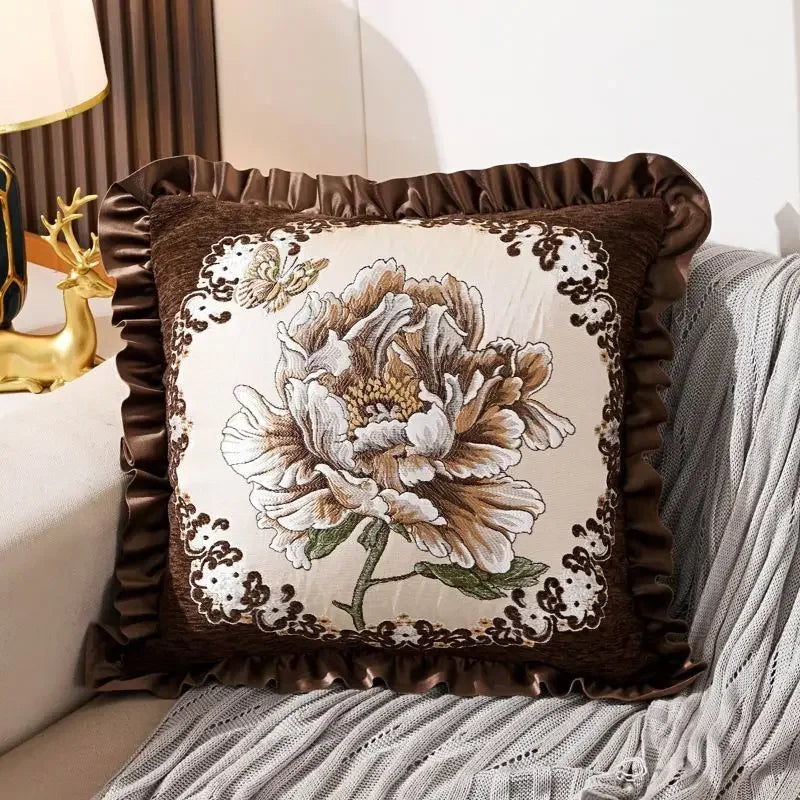 Bestickter Kissenbezug – Blumenmotiv – 48x48cm