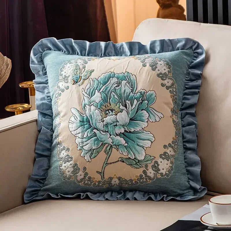 Bestickter Kissenbezug – Blumenmotiv – 48x48cm