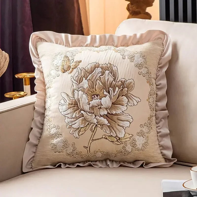 Bestickter Kissenbezug – Blumenmotiv – 48x48cm