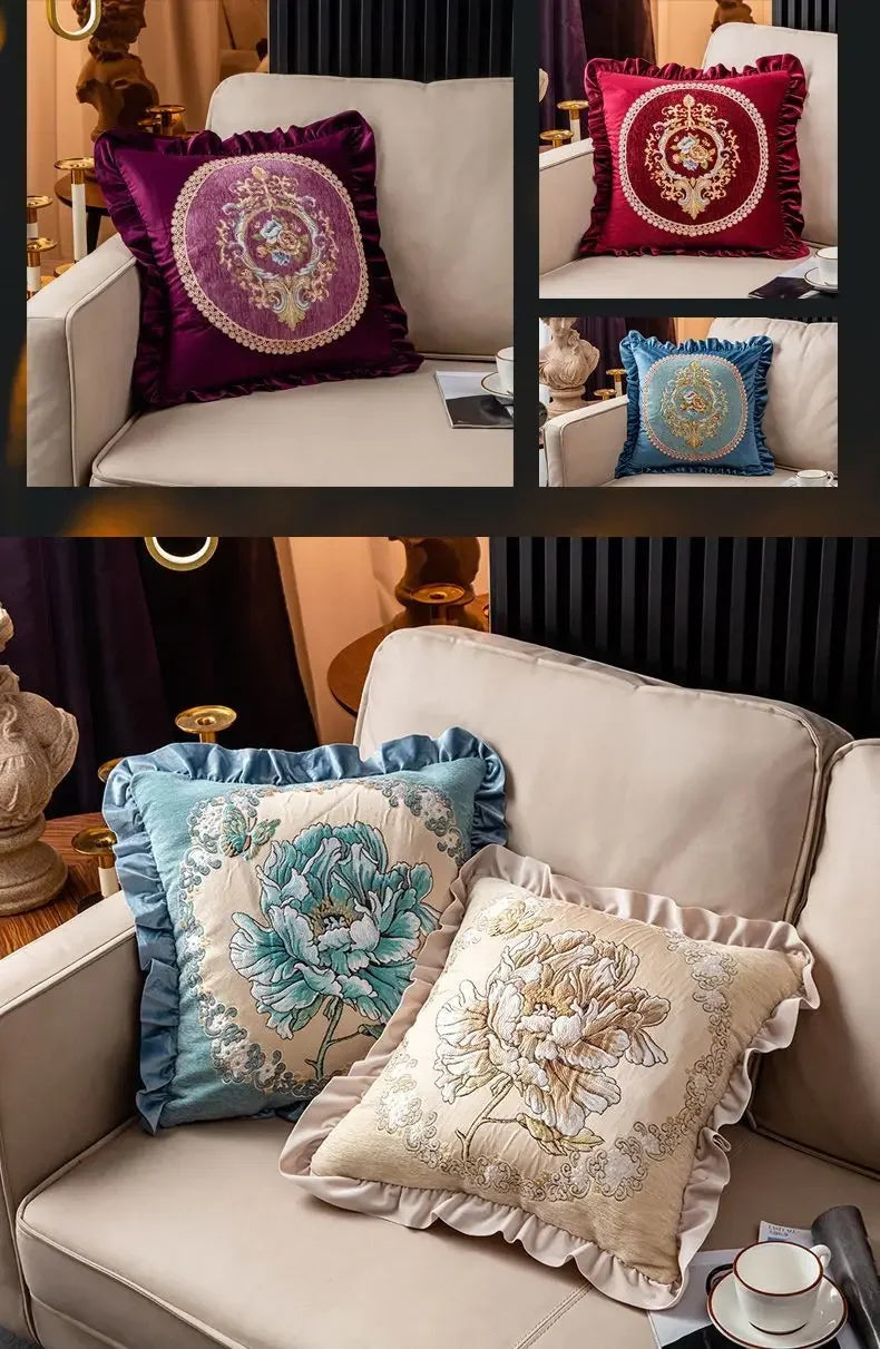 Bestickter Kissenbezug – Blumenmotiv – 48x48cm