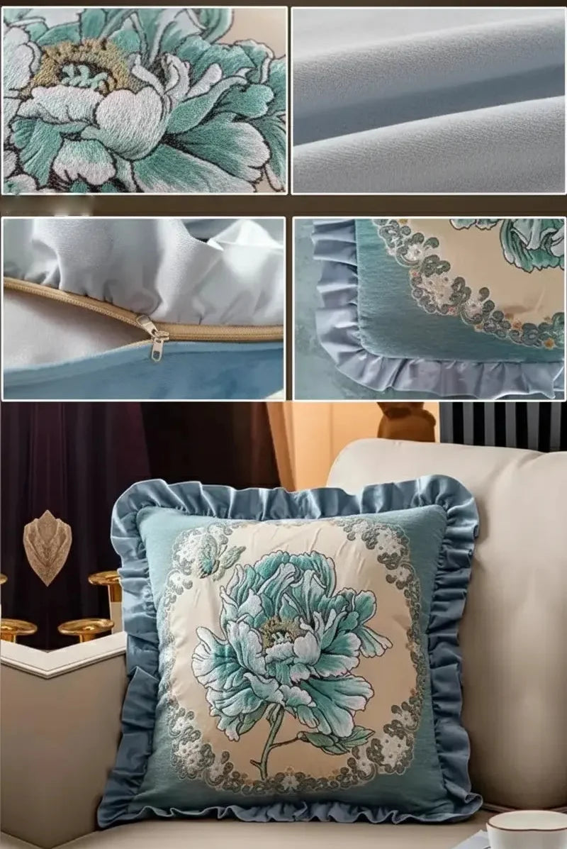 Bestickter Kissenbezug – Blumenmotiv – 48x48cm