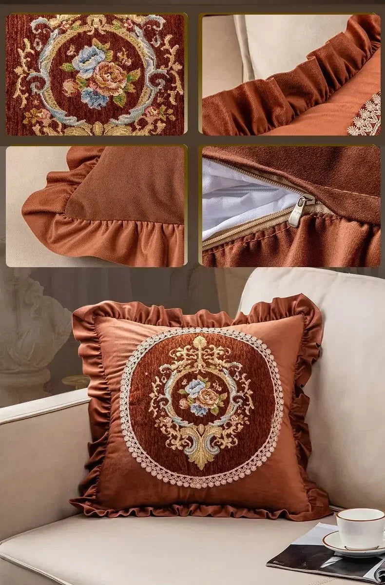 Bestickter Kissenbezug – Blumenmotiv – 48x48cm