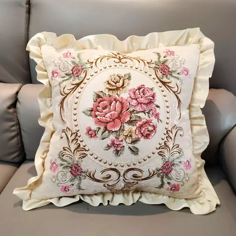 Bestickter Kissenbezug – Blumenmotiv – 48x48cm