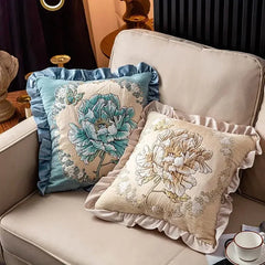 Bestickter Kissenbezug – Blumenmotiv – 48x48cm