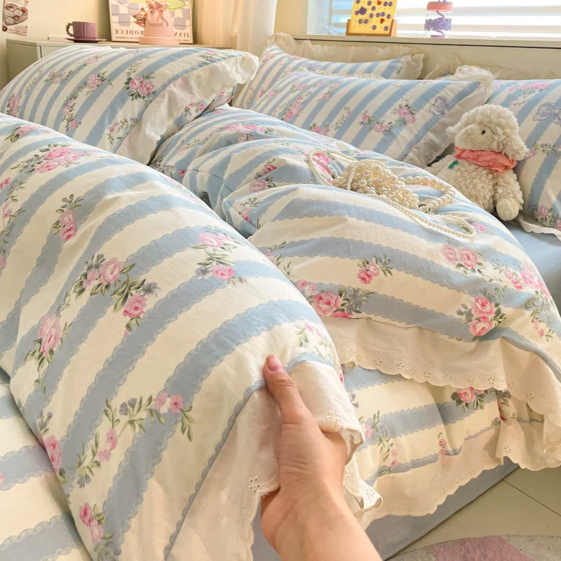 Floraler Polyester Bettbezug Set in Cartoon Stil, Farbe: 5, Grösse: Einzel 150x200cm