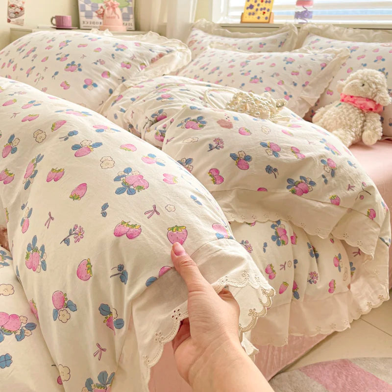 Bettbezug-Set aus Polyester, florales Muster, Farbe: 5, Grösse: King 220x240 cm