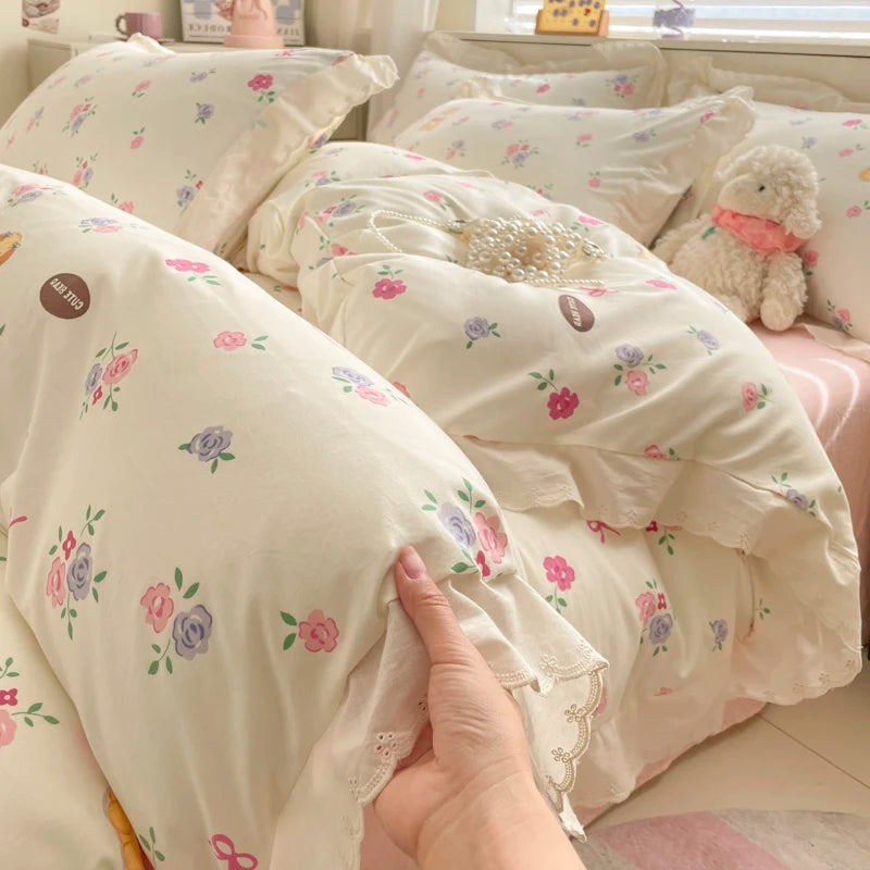 Floraler Bettbezug aus Polyester im Cartoon-Stil, Farbe: 5, Grösse: Einzel 150x200cm