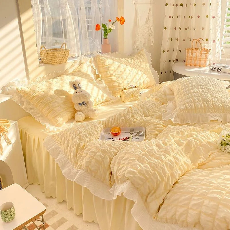 Unifarbenes Bettwäsche-Set aus Polyester in verschiedenen Farben, für 1.8 m Bett, mit Volantlaken, minimalistischer Stil