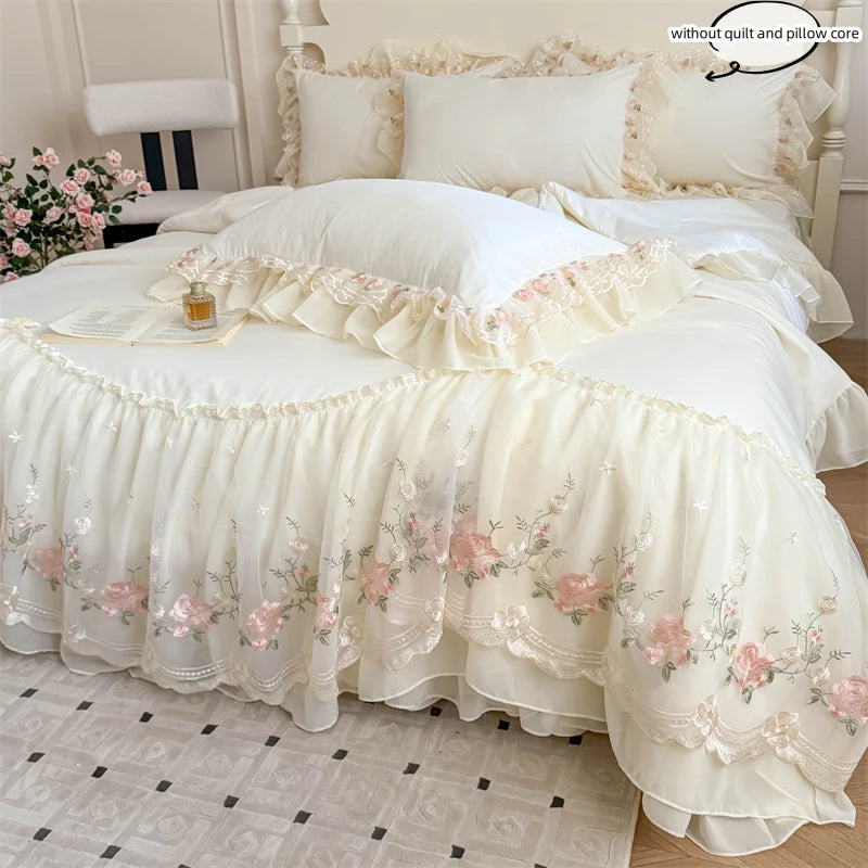 Bettwäsche-Set Koreanischer Stil Polyester in Weiss, Grösse 180x210cm