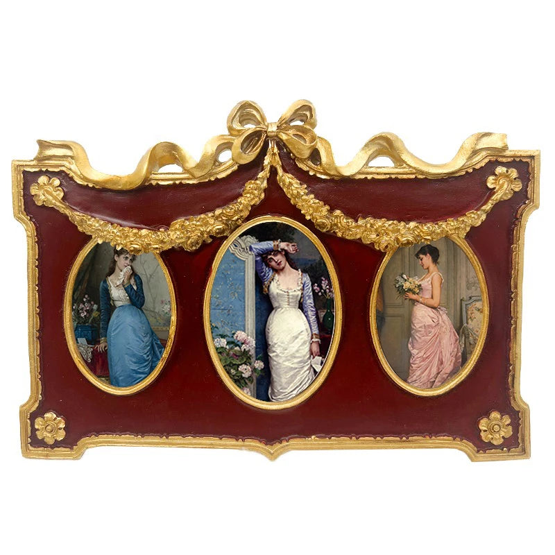 Retro-Bilderrahmen aus Harz in Weinrot mit goldenem Relief