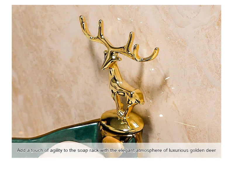 Blattförmige Seifenschale – Keramikdeko mit Hirsch