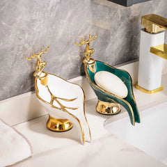 Blattförmige Seifenschale – Keramikdeko mit Hirsch