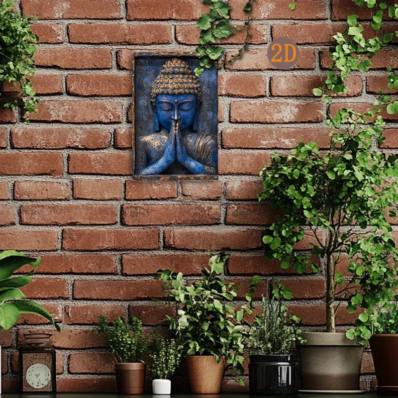 Blaue Buddha-Schild - Vintage Aluminium - 20x30cm