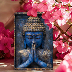 Blaue Buddha-Schild - Vintage Aluminium - 20x30cm