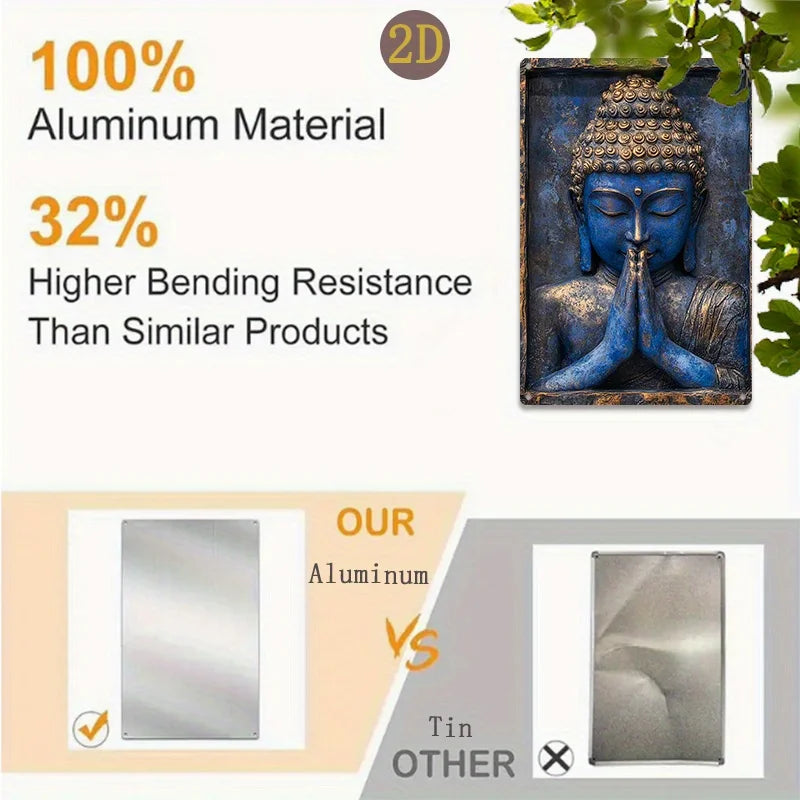 Blaue Buddha-Schild - Vintage Aluminium - 20x30cm