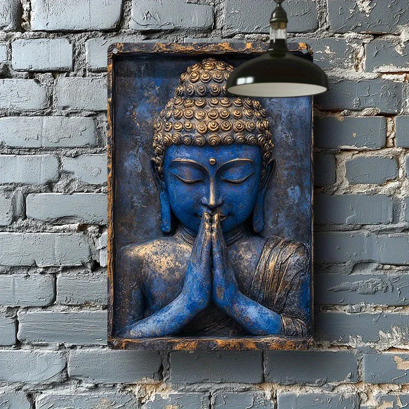 Blaue Buddha-Schild - Vintage Aluminium - 20x30cm