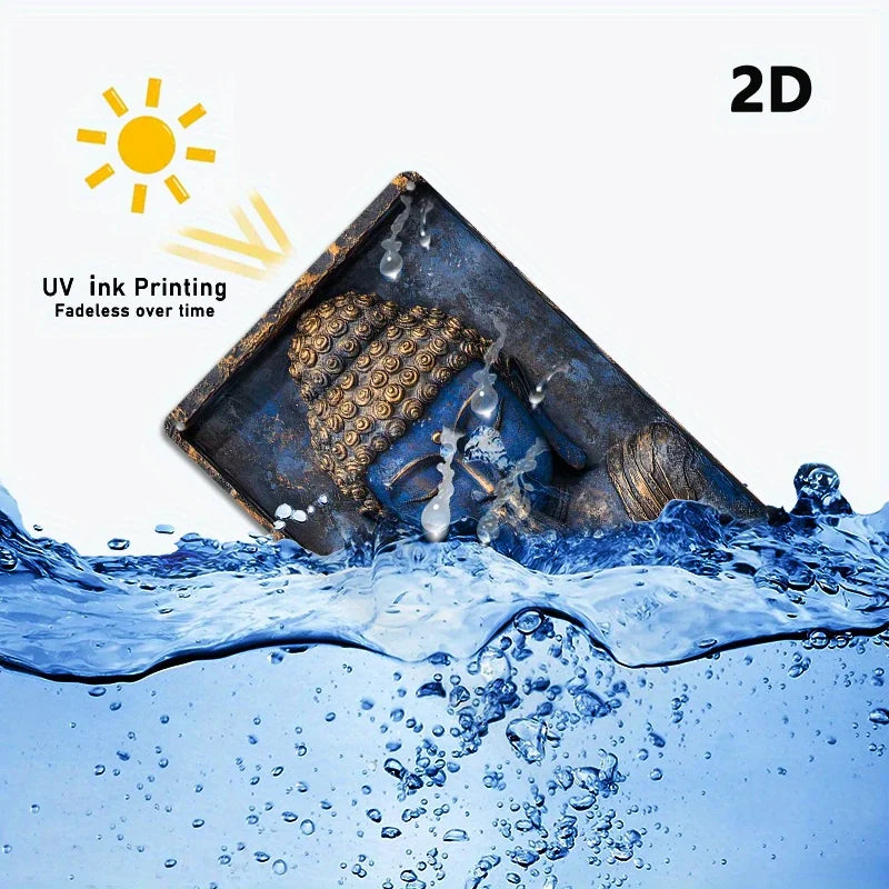 Blaue Buddha-Schild - Vintage Aluminium - 20x30cm