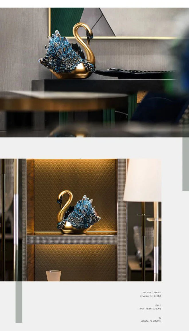 Blaue Feder Schwan Figur – Moderne Resin Tier Tischdeko