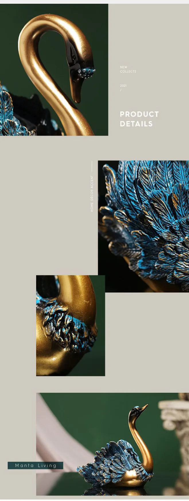 Blaue Feder Schwan Figur – Moderne Resin Tier Tischdeko