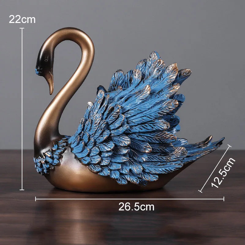 Blaue Feder Schwan Figur – Moderne Resin Tier Tischdeko