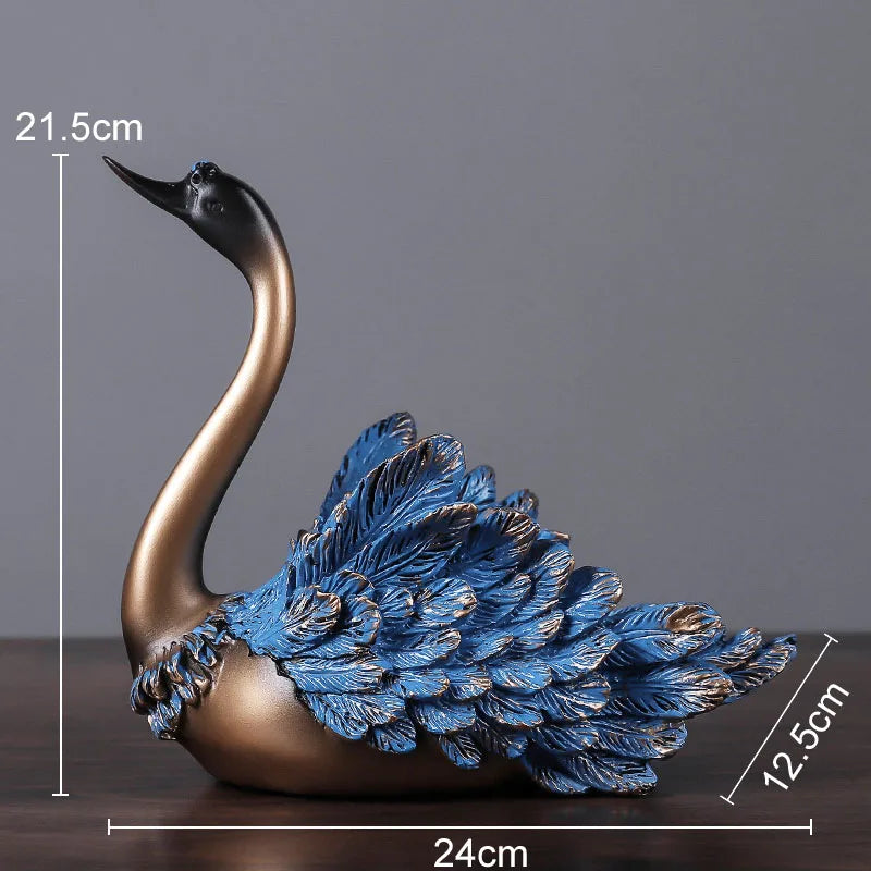 Blaue Feder Schwan Figur – Moderne Resin Tier Tischdeko