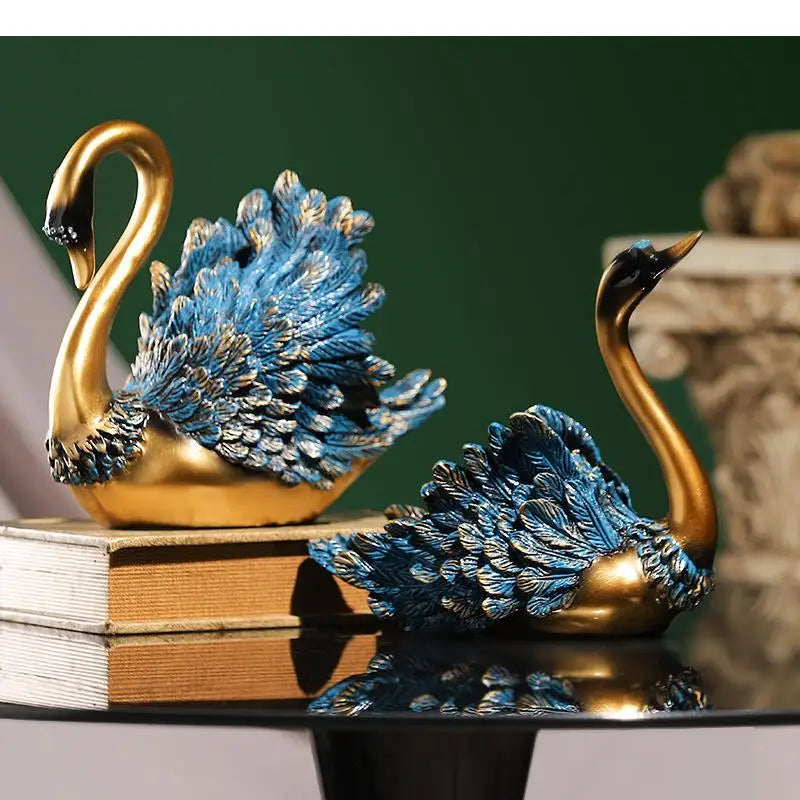 Blaue Feder Schwan Figur – Moderne Resin Tier Tischdeko