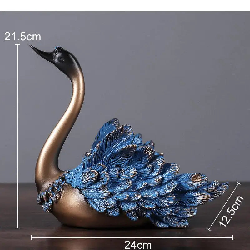 Blaue Feder Schwan Figur – Moderne Resin Tier Tischdeko