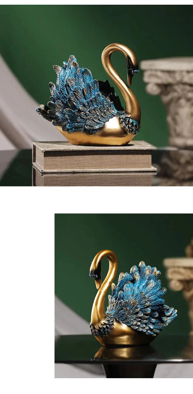 Blaue Feder Schwan Figur – Moderne Resin Tier Tischdeko