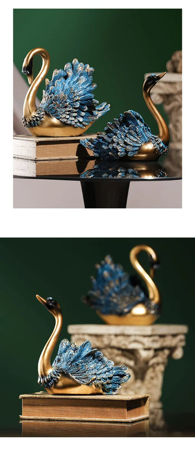 Blaue Feder Schwan Figur – Moderne Resin Tier Tischdeko